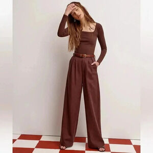 Madewell Square Neck Long Sleeve Crop Tee in Sleekhold Dark Coffee XS NWT